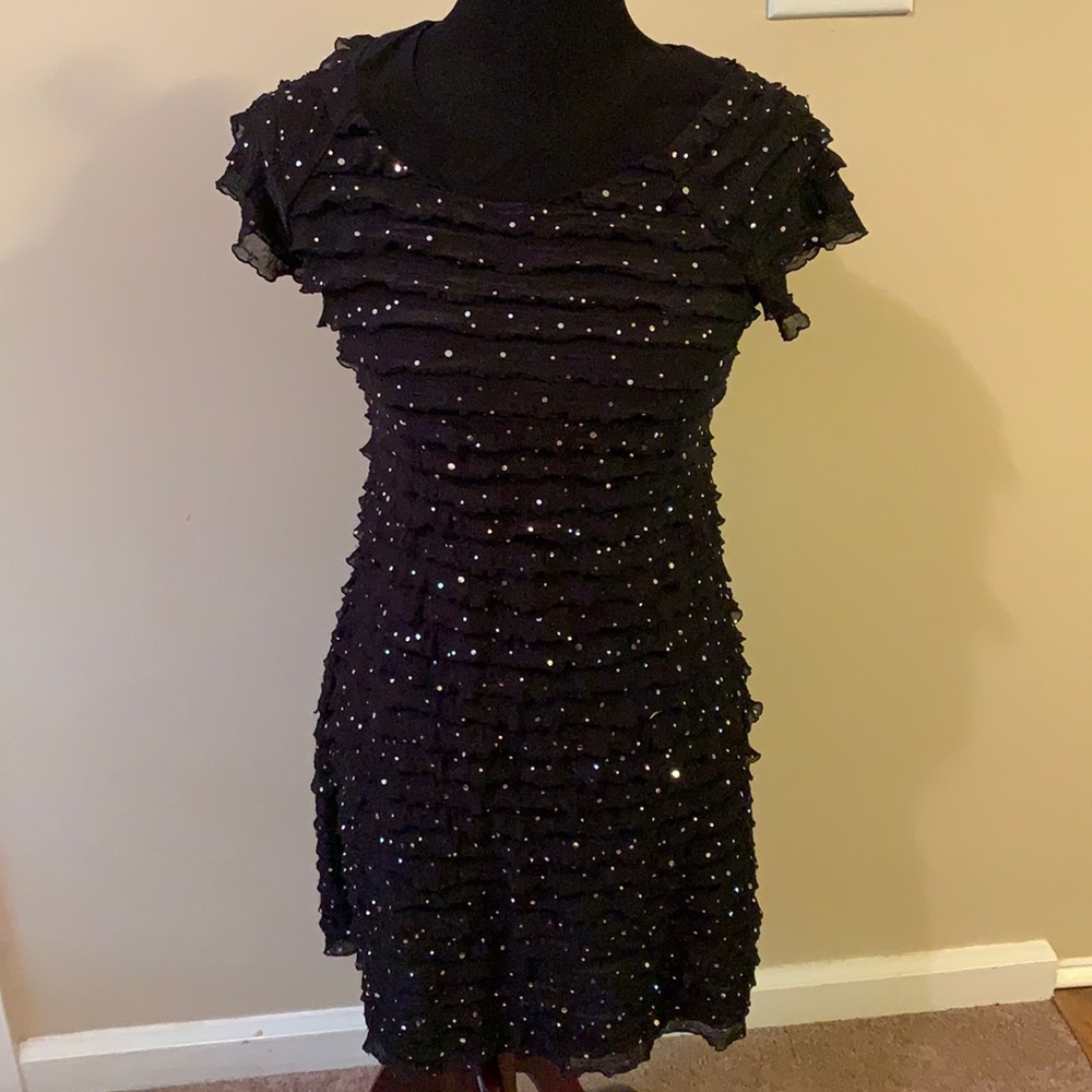 Girl’s Ruffle Sparkly Black Dress - Picture 1 of 5
